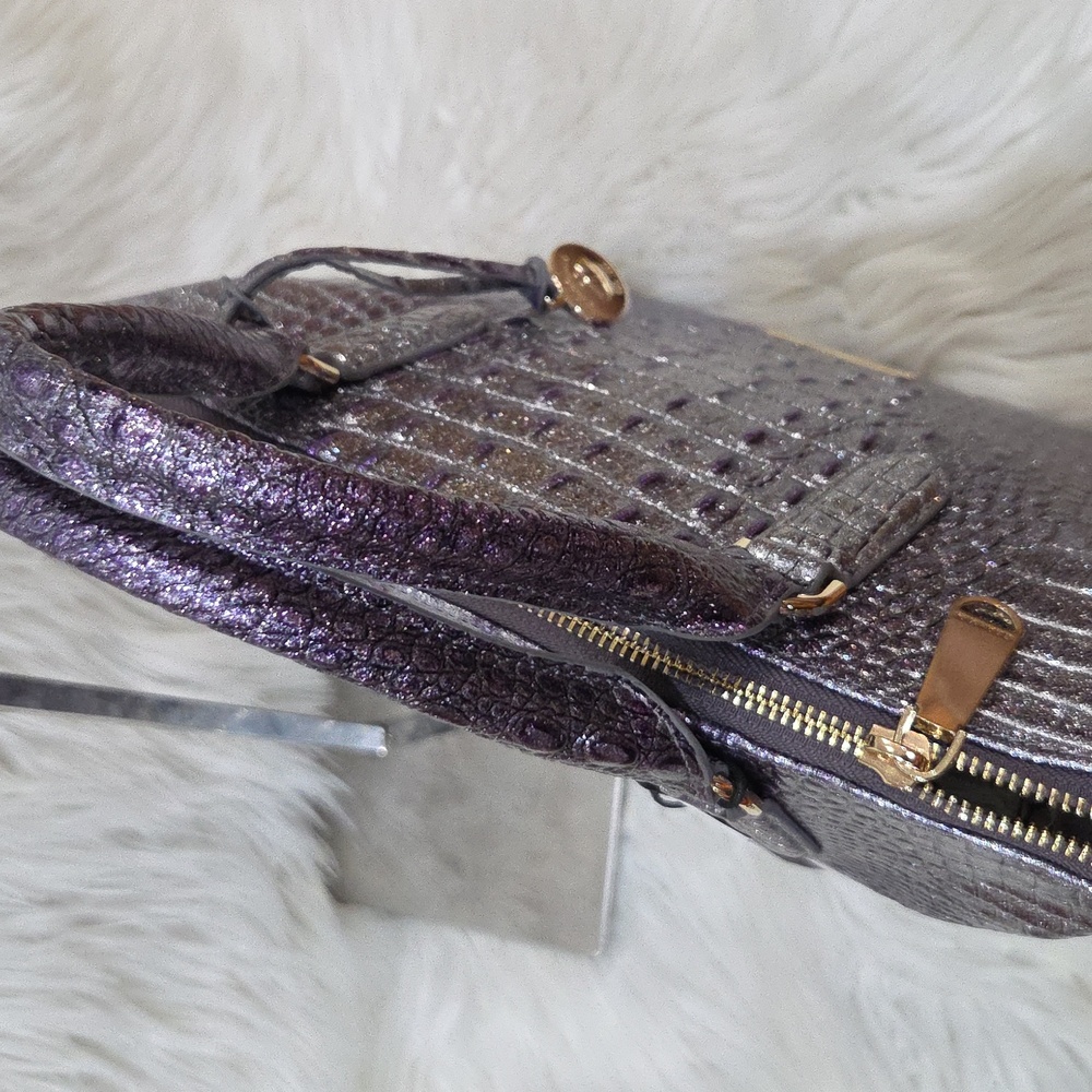 💜▪️Brahmin ▪️ Purple Glitter Melbourne Genuine Leather Medium Duxbury Satchel - Picture 7 of 14